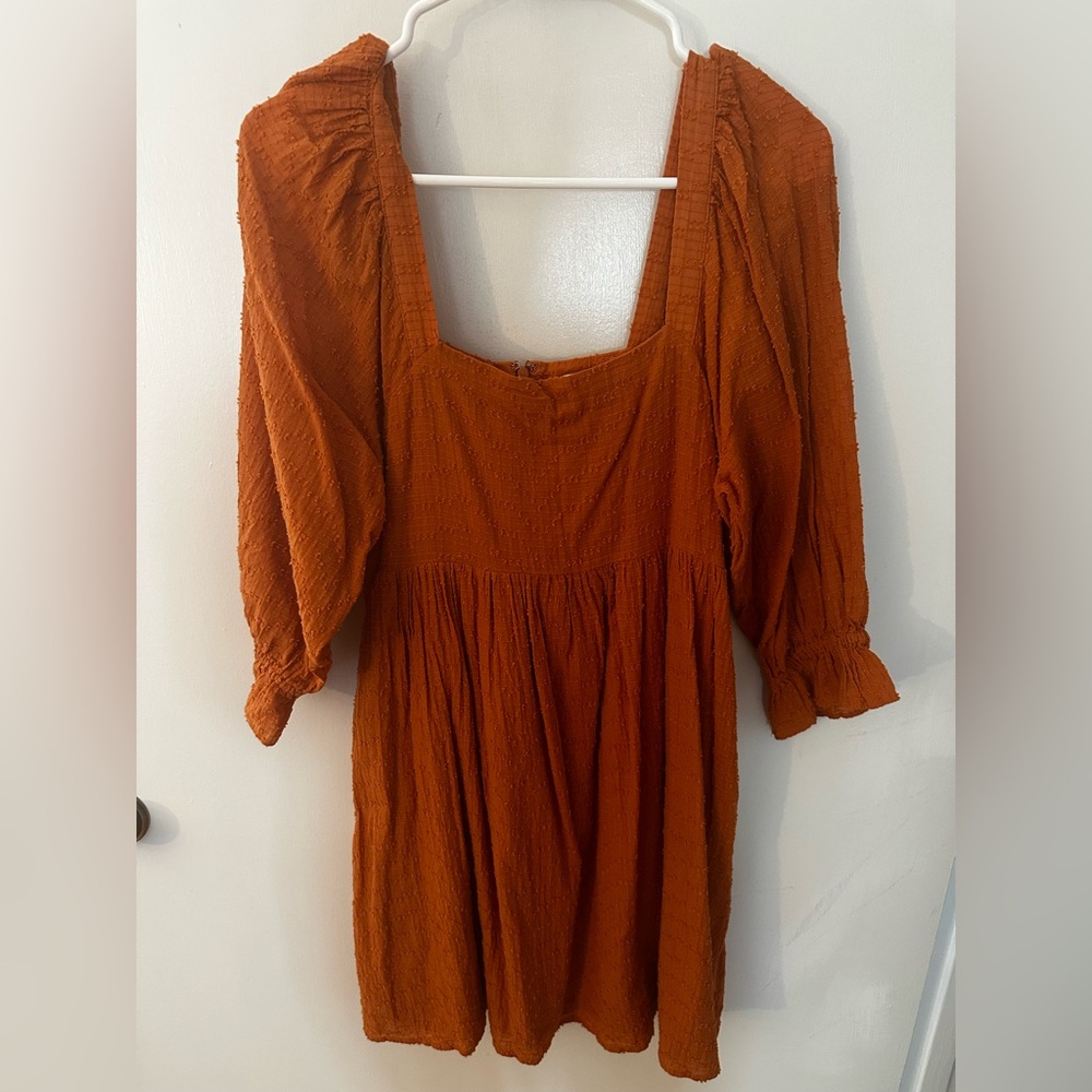 Madewell Puff Sleeve Smocked Dress Mini Textured Dots Mulled Cider Orange